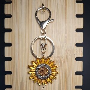 Sunflower Purse Charm With Key Ring, Gold Tone